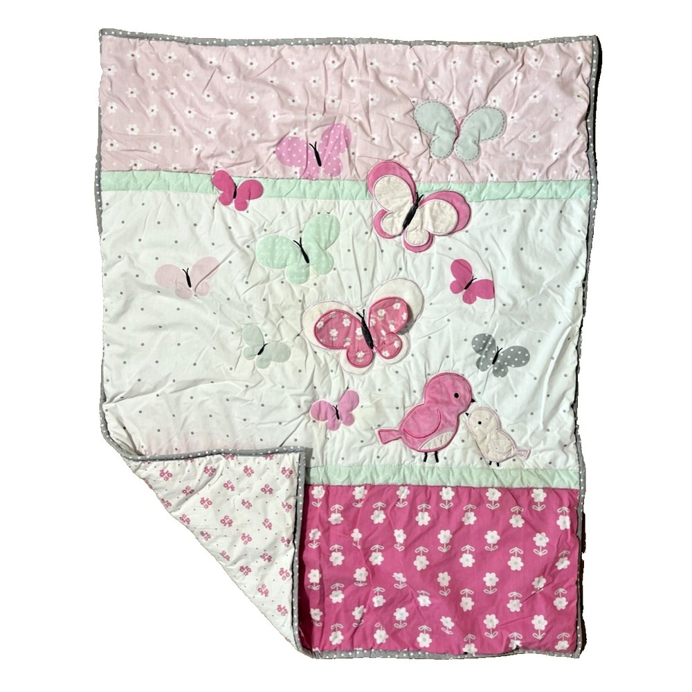 Carters Child of Mine Baby Quilt Blanket Pink Butterfly Birds